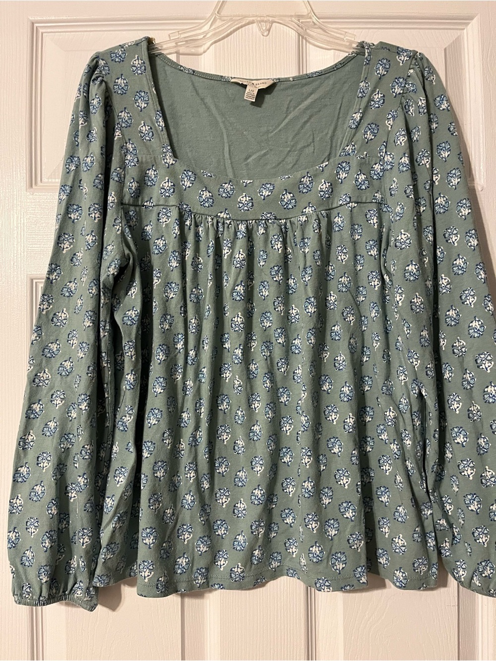 Lucky Brand Sage Green Floral Square-Neck Tunic
